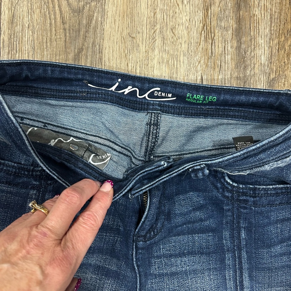Inc Denim Open Flare Jeans with Fringe Hem 4 - Picture 2 of 8